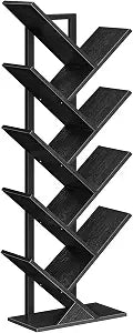 HOOBRO Tree Bookshelf, 9-Tier Bookcase Wooden Shelves, Floor Standing Storage Rack, for Display of CDs, Books in Living Room, Home Office, Wood Storage Rack for Bedroom, Black BB08SJ01G1