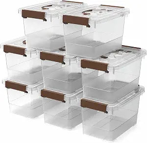 8 Pack Plastic Storage Latch Bins, 4 Quart Clear Plastic Handle Box with Lids and Handle, Multi-Purpose
