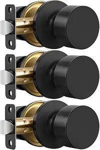 Haidms Matte Black Closet Door Knobs, Passage Door Knob for Closet, Black Round Door Knobs Interior Hallway 3 Pack