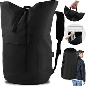 Laundry Bag Backpack 125L Extra Large, Heavy Duty 900D Coated Oxford Fabric, 3 Pockets Durable Travel Laundry Bags with Soft Padded Shoulder Straps for College Dorm, Apartment, Laundromat (Black)