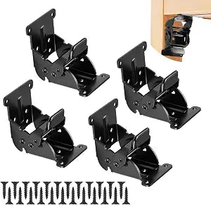 4 Pack Folding Brackets, Heavy-Duty Self-Locking Hinges with Screws, Foldable Lock Extension Support Brackets for Table Legs, Bed Legs, Workbenches  Black