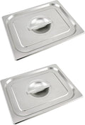 QWORK Solid Pan Lid with Handle, 2 Pack Stainless Steel Steam Table Pan Cover, for 1/2 Size Steam Pans