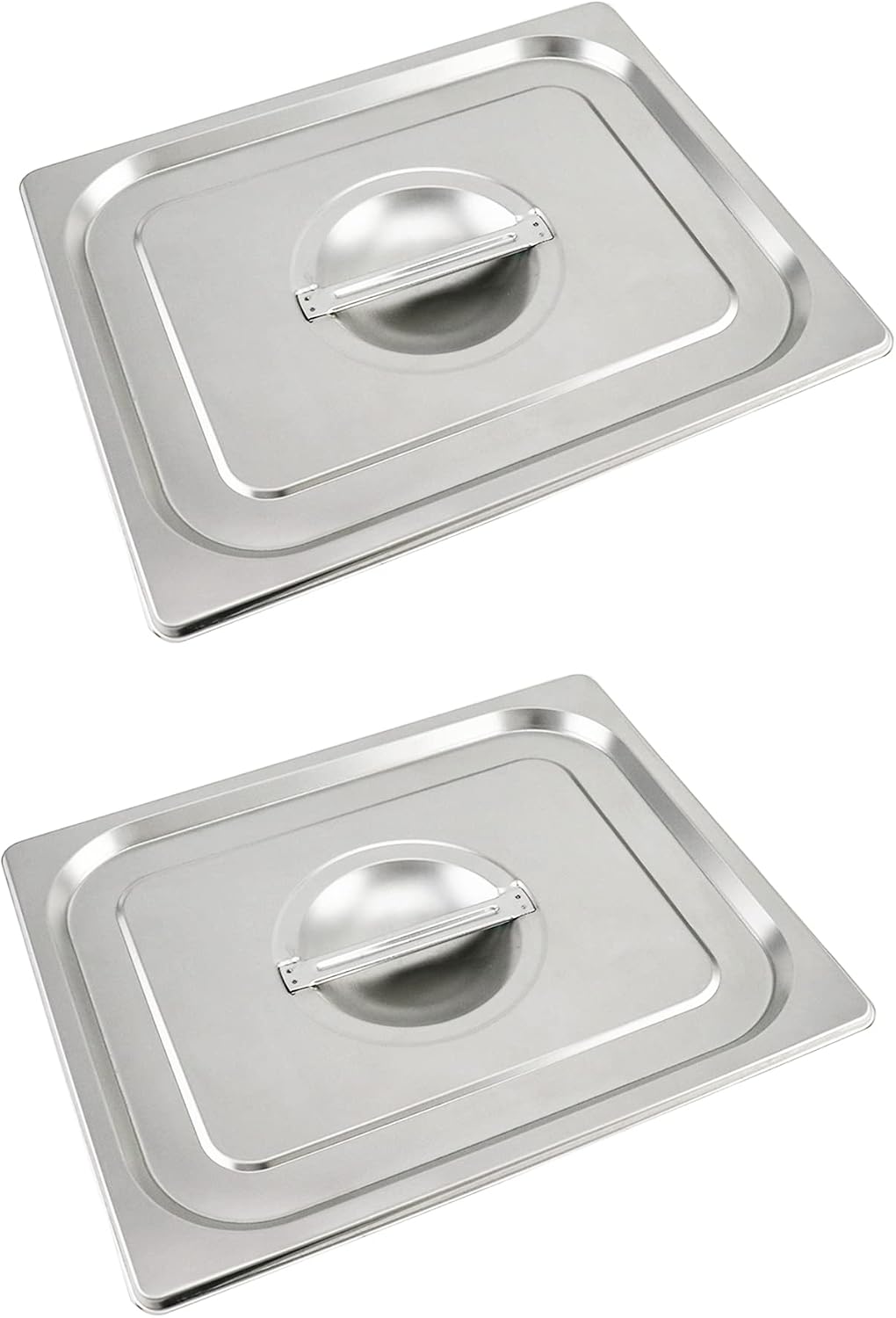 QWORK Solid Pan Lid with Handle, 2 Pack Stainless Steel Steam Table Pan Cover, for 1/2 Size Steam Pans