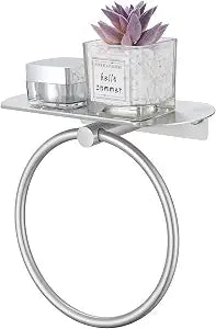 APLusee Hand Towel Ring with Shelf, Brushed Nickel, 304 Stainless Steel