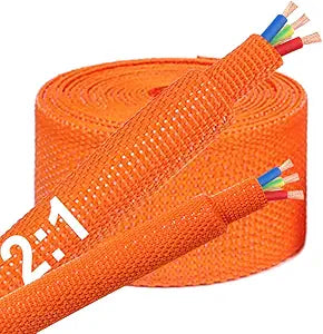 20 FT 3/8 inch 2:1 Heat Shrinkable Braided Sleeving Heat Shrink Sleeve Abrasion Protection Flexibility Wiring Harness Cable Sheath