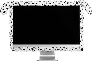 Remagr 20"-29" Cute Computer Monitor Cover with Dog Ears Furry Elastic Monitor Dust Cover White and Black Protector Accessories Laptop TV LCD Screen Decoration for Tablet
