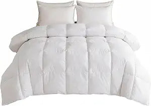 Juwenin Home Comforter Set - 3 Pieces Box Stitched Comforters, Soft Bed Set for All Seasons, Lightweight Bedding Sets with 1 Down Alternative Comforter and 2 Pillow Shams (White, Queen)