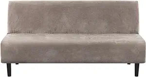H.VERSAILTEX Real Velvet Futon Cover Armless Sofa Covers Sofa Bed Covers Stretch Futon Couch Cover Sofa Slipcover Furniture Protector Thick Soft Velvet Fabric Form Fitted Stay in Place, Taupe