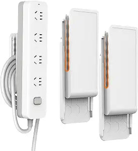 2PCS Adhesive Punch-Free Socket Holder, 2026 New Power Strip Holder for Kitchen Home Office and Cable Management, Self-Adhesive Power Strip Holder Wall Mount-Space-Saving and Easy to Install