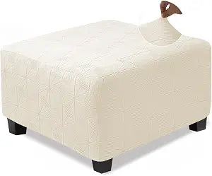 NeColorLife Square Ottoman Cover,Knitted Jacquard Slipcover,Beige,Medium