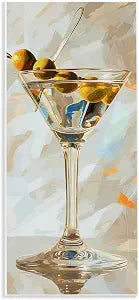 Neutral Tone Martini Bar, 7 x 17 Inch Mounted Print on Wall Plaque