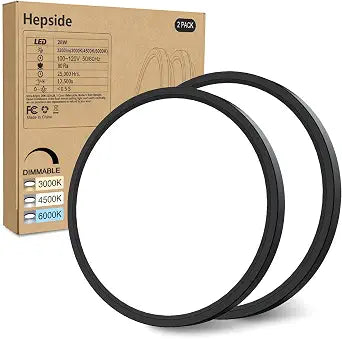 hepside 2PACK Flush Mount LED Ceiling Light Fixture Black, 12Inch 28Watt, Dimmable & 3000K-4500K-6000K Ceiling Lamp 3200LM Low Profile Ceiling Light for Kitchen Bedroom Hallway Porch