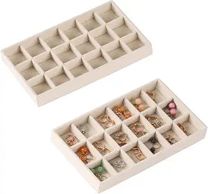 1 Pcs Earring Organizer Stackable Trays,Jewelry Drawer Inserts Container Display Case Storage for Earring Necklace Rings -Beige