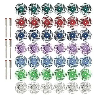 FPPO 42pcs 1 Inch Radial Bristle Disc Kit with 3mm Shank for Rotary Tools,Detail Abrasive Wheel for Jewelry Wood Metal Polishing, Bristle Wheel with Grit 80-2500