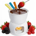 Tebery Fondue Set with 4 Color Forks, Premium Tea Light Porcelain Melting Pot for Cheese, Chocolate and Tapas - White