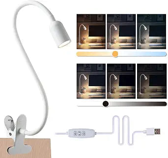 DAMI LED Reading Lights for Bed Headboard, Clip on Spotlight Lamp for Desk, Dorm Bed, Dimmable USB Clamp Book Light with Flexible Gooseneck, Change Color Temperature 3000/4000/6000K