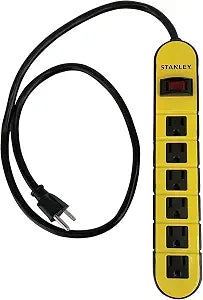 Stanley 31605 ShopMax 6-Outlet Metal Power Strip, 3 ft Cord, On/Off Switch & Circuit Breaker Reset, Heavy-Duty Grounded Outlets for Garage & Workshop