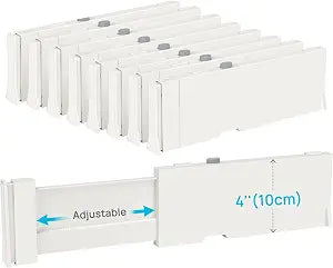 Vtopmart Drawer Dividers for Clothes 8 Pack, Adjustable 4" High Expandable from 11.3"-17" Dresser Drawer Organizer, Plastic Drawers Separators for Dresser, Baby Clothes, Kitchen and Office Storage
