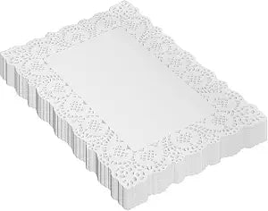 50 Pcs Rectangle Paper Doilies, 9.8 x 13.7 Inch White Lace Disposable Paper Placemats Doilies for Wedding Birthday Cakes, Dessert Trays, Table Furniture, Party Tableware Food Decoration