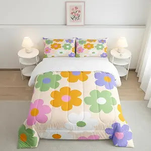 Manfei 70s Groovy Daisy Twin Size Comforter Set