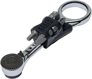 Klein Tools 65200MAG Slim-Profile Magnetic Mini Ratchet, 90-Tooth Ratchet Screwdriver Set with 1/4-Inch Nut Driver, 4 Bit Storage, Includes Phillips, Slotted, Square, and Nut Driver Adapter