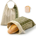 2Pk Reusable Bees Wax Bread Bag - 100% Organic Beeswax Lining & Linen Cotton Outer - XL Foldable Bread Bags for Homemade Bread sourdough, Extra Cleaning Sponge (Antique Foliage & Stripe)