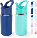 Fijinhom 12oz Kids Water Bottle for School, Toddler Bottles with Straws, Stainless Steel Vacuum Insulated Water Bottle for Boys&Girls, Leak-Proof, BPA-Free, Blue + Green