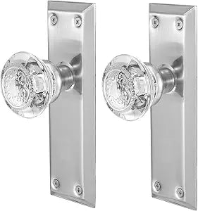 Single-Side Glass Dummy Door Knobs Replacement, Crystal Dummy Door Knobs Interior, Inactive Door Knobs for Bifold and Closet Door, Brushed Nickel Door Handles,2 Pack