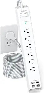 Extension Cord 10 ft - Long Power Strip Surge Protector, 6 AC Outlet 4 USB