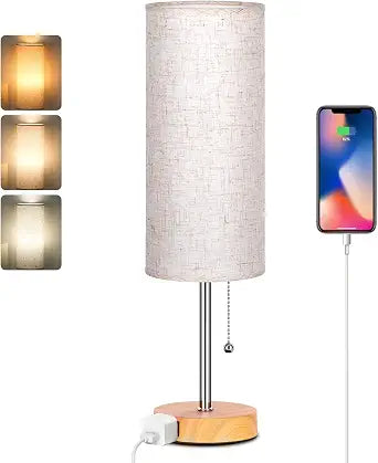 Dott Arts 18" Table Lamp for Bedroom, 3-Color Bedside Lamps with Pull Chain
