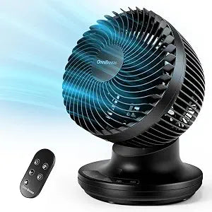 OmniBreeze 6 Inch Black Table Fan for Bedroom, Desk Air Circulator Fan with Remote, 85 Vertical+60 Automatic Oscillating Fan, 5 Speeds, 7H Timer, LED Display
