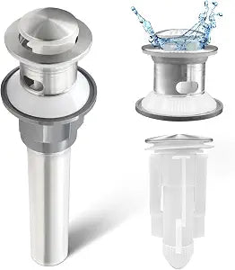 Pop Up Drain Stopper with Overflow, Stainless Steel - Rust Proof, Detachable Cap, Durable, Anti-Clogging Drain, Easy to Install, Pop-Up Drain Stopper for Bathroom and Kitchen Sink, Made in Korea