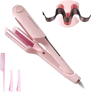 Curling Iron Crimper Hair Tool - ZWIKAGEF Hair Crimper Curling Wand, Curling Iron with Ceramic 3 Barrel for Short Hair Women, Beginner-Friendly Hair Waver, Dual Voltage, Anti-Scald, 1 Inch