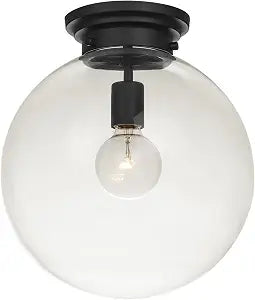 Globe Electric 65954 1-Light Semi-Flush Mount Ceiling Light Fixture, Black, Clear Glass Shade, Light-Fixtures Ceiling-Mount, E26 Bulb, Dining Room Decor, Bulb Not Included