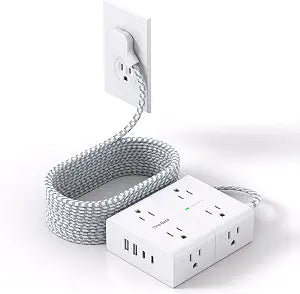 Extension Cord 15 Ft, Flat Plug Surge Protector Power Strip 15 Ft Long Cord