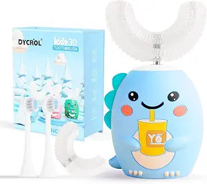 DYCROL Kids U Shaped Electric Toothbrush,4 Heads,Dinosaur Design Ages 2-6