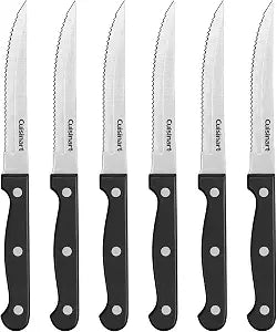 Cuisinart Knife Set, 6pc Steak Knife Set with Steel Blades for Precise Cutting, Lightweight, Stainless Steel & Durable, C77TR-6PSK, Black
