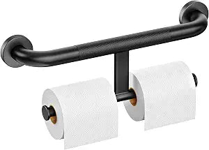 FANHAO Shower Grab Bar w/Double Toilet Paper Roll Holder 18 Inch, 2-in-1 Safety Assist Bar Balanced Support Handle, Stainless Steel Wall Mounted Bathroom Handicap Grab Bar for Senior Elderly Disabled
