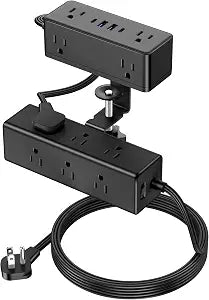 VILONG Dual Layer Desk Clamp Power Strip, 13 Outlets, 45W USB-C, 5FT Cord