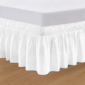 SGI bedding 20 inch Drop Wraparound Bed Skirt King Size - No Lifting Required, Adjustable Easy Fit Elastic Strap, Classic Gathered Styling Dust Ruffle, Fade Resistant - White