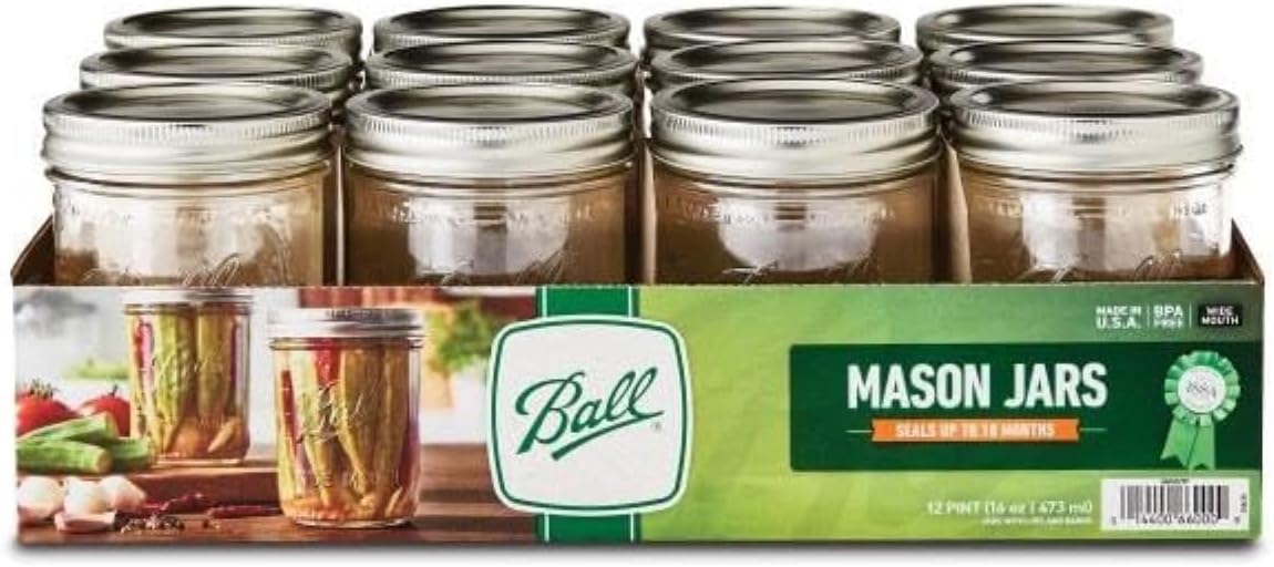 Ball Wide Mouth Pint Canning Jars, 12 Pack, Clear