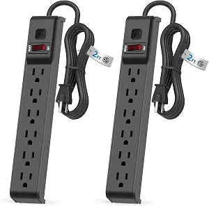 6 Outlet Power Strip Surge Protector, 2 FT Extension Cord with Overload Protection, Wall Mountable for Home and Office, 600J, 15A/1875W, ETL Listed, 2 Packs