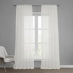HPD Half Price Drapes Patterned Faux Linen Sheer Curtains For Living Room 50 X 96 (1 Panel), Rod Pocket Window Curtains for Bedroom, Strasbourg Dot