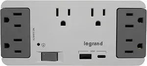 On-Q 6 Outlet Enclosure Surge Protector with One USB-A and One USB-C