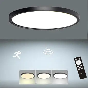 12in Motion Sensor Ceiling Light Indoor, 24W 2400LM, Black