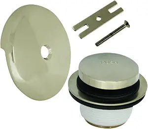 DANCO Universal Bath Tub Touch-Toe Push Button Bath Drain Trim Kit with Overflow Plate, Brushed Nickel, 1-Pack (89237) , 2.75 x 2.75 (W x H) inches