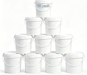 METAPACK 34 fl oz / 1 qt White Food Grade Plastic Buckets with Lids & Handles, Airtight Freezer Safe Small Storage Containers, Easy-Open Pails for Snacks, Sauce, Salad, Soup, Candy (10 Pack)