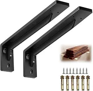 17Inch Shelf Brackets Heavy Duty, L Brackets for Shelves Black