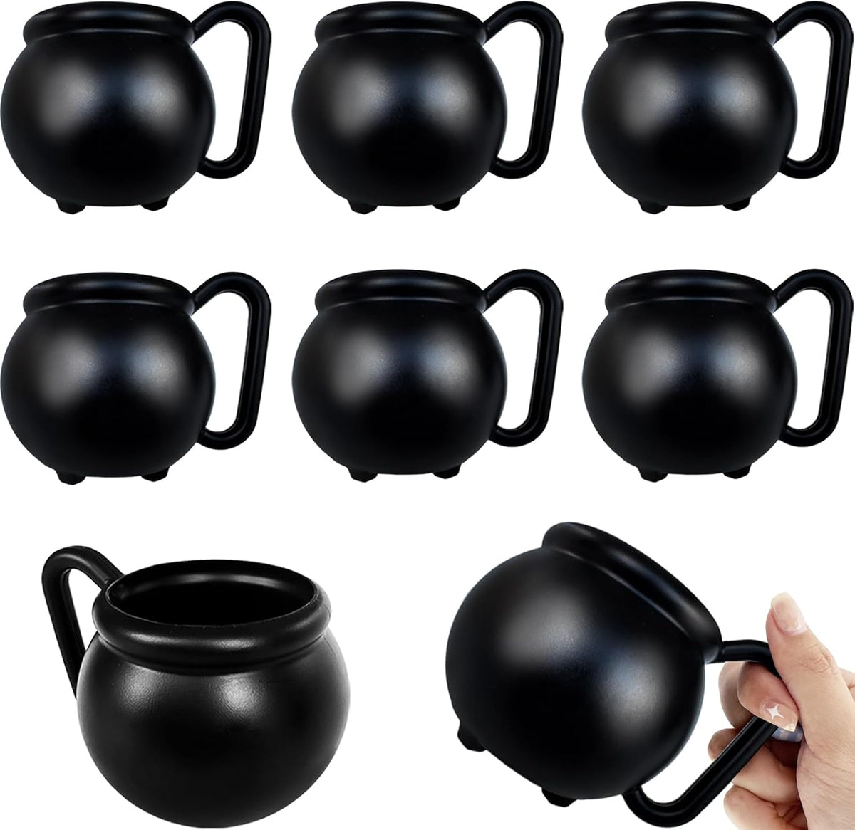 Baaxxango 6 Pcs 15 oz Cauldron Mugs,Plastic Black Cauldron Pot Cups