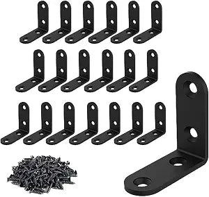 20 Pcs L Corner Brackets 2x2 Inch Black Heavy Duty L Bracket for Joint Right Angle Shelf Support Corner Braces for Shelves, Wood Furniture, Cabinet with 80PCS Screws